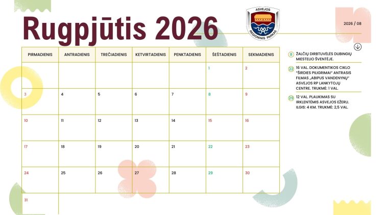 Rugpjūčio mėn. renginiai. Atsisveikinkime su vasara!