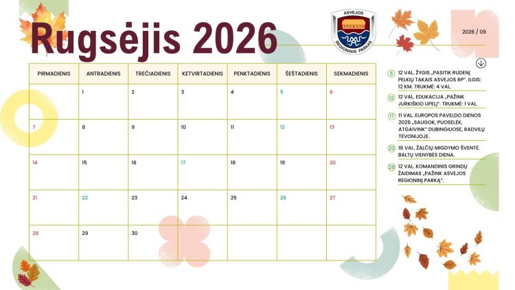 Rugsėjo mėn. renginiai. Pasitikime auksinį sezoną!
