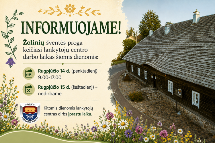 Keičiasi lankytojų centro darbo laikas dėl Žolinių šventės!